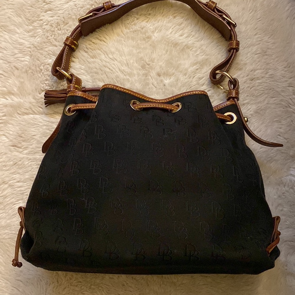 Vintage authentic Dooney and Bourke black canvas and leather drawstring … - Picture 6 of 11